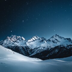 Poster - Snowy mountain range under a starry sky.