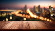 © anandart - empty brown wooden floor or wood board table with blurred abstract night light bokeh background, copy space for display of product or object presentation