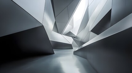 Poster - A captivating image of an abstract steel sculpture displayed in a modern art museum.