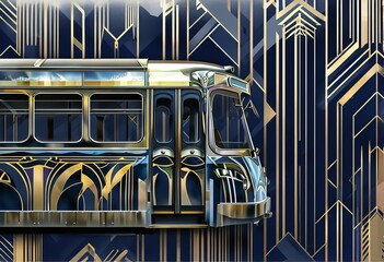 Wall Mural - art deco glamour trolleybus rendered in geometric patterns and m