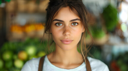 Poster - Portrait Young Woman Working Healthy Food