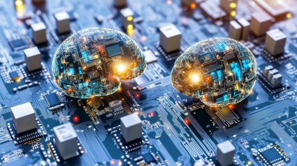 Aufkleber - concept of big data and stock market. brain glowing from processor, symbolizing combined human intel