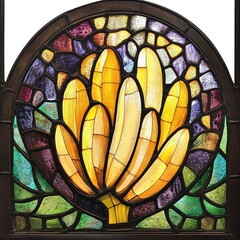 Canvas Print - Stained glass window with a yellow flower design.