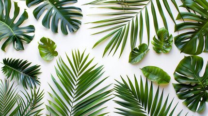 Wall Mural - A white background shows palm leaves isolated on it ,Tropical leaves on white background
