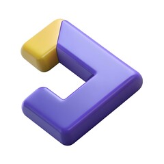 A vibrant 3D chevron right icon in a playful. yellow and purple color scheme.