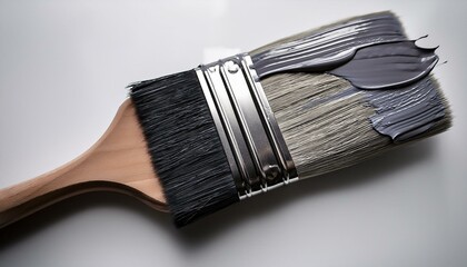 A paintbrush with gray paint on it, ready for artistic creation.