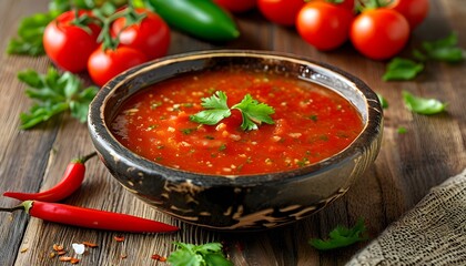 Vibrant Traditional Salsa with Fresh Tomatoes Celebrating Authentic Mexican Flavors in Latin American Culinary Art