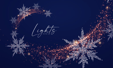 Wall Mural - merry christmas and happy new year design with snowflakes and lights. shining winter background