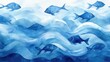 © MakoPoko - Watercolor pattern of fish swimming in synchronized waves, soft shades of blue create a serene underwater scene.