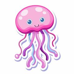 Wall Mural - Cute jellyfish cartoon character sticker design (30)