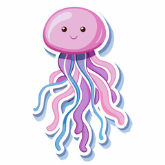 Wall Mural - Cute jellyfish cartoon character sticker design (17)