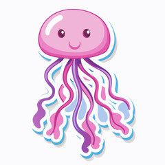 Wall Mural - Cute jellyfish cartoon character sticker design (25)