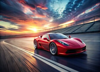 Aufkleber - Modern Red Sports Car On An Empty Racetrack With 3D Rendering Effects