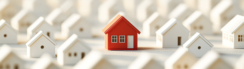 Canvas Print - A red house is the only one in a row of white houses