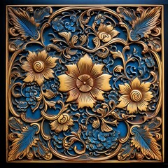 Wall Mural - there is a decorative wooden panel with flowers and leaves