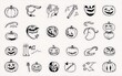 © adharaanwar - Black and white hand-drawn Halloween pumpkin illustrations with spooky and playful expressions, perfect for festive designs and seasonal projects.