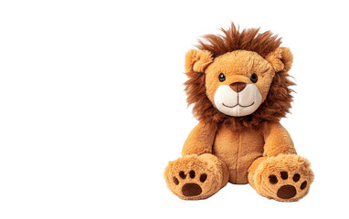 Wall Mural - A plush toy lion sits on transparent background, png	