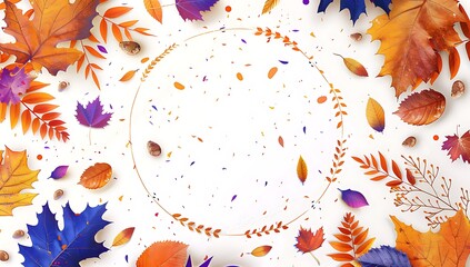 there is a circle of leaves and leaves with a white background