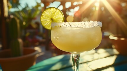 Wall Mural - there is a margarita with a lime slice in it sitting on a table