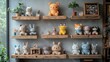 © Z.I.M - A cozy display of plush toys on wooden shelves.