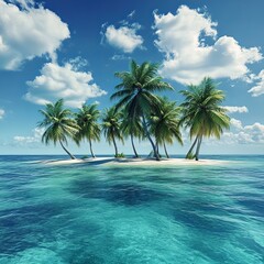 Wall Mural - Tropical Island with Palm Trees and Clear Blue Water.