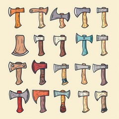 Sticker - Axe icon, ax symbol, doodle sketched hatchet sign, cleaver emblem, woodcutter equipment, tomahawk pictogram