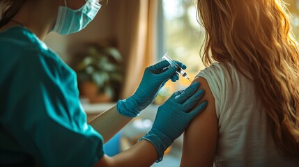 Healthcare worker administering a vaccine to a young woman