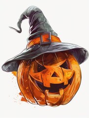 Whimsical Halloween Pumpkin Illustration