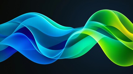 Poster - A blue and green wave with a black background. The blue and green colors are vibrant and the wave appears to be moving