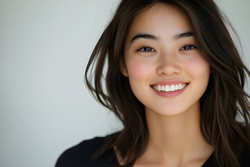 Sticker - Portrait of young smiling asian woman isolated on white background