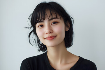 Wall Mural - Portrait of young smiling asian woman isolated on white background