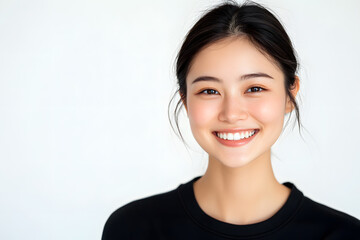 Portrait of young smiling asian woman isolated on white background