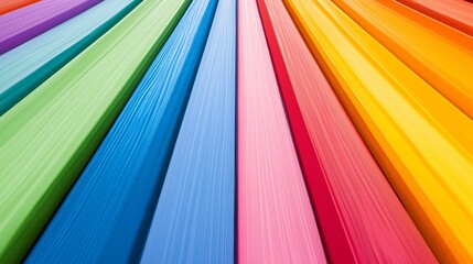 Poster - A row of colorful wooden boards with a rainbow pattern. The colors are bright and vibrant, creating a cheerful and lively atmosphere
