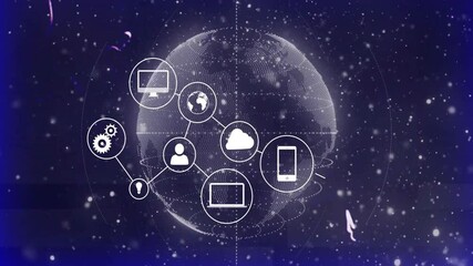 Poster - Animation of network of connections with icons over globe