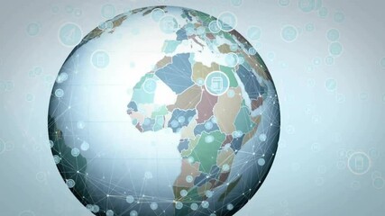Poster - Animation of network of connections with icons over globe
