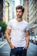 © Rafay - Male Model Posing in a Classic White Cotton T-Shirt Suitable for Fashion Campaigns and Lookbooks