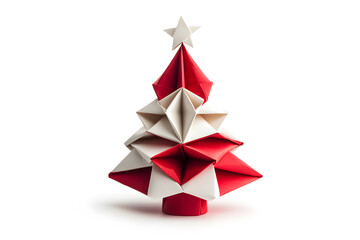 origami paper christmas green tree isolated on white background