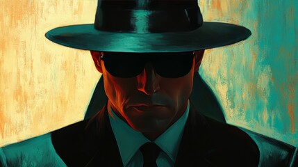 Poster - A man in a black hat and sunglasses is standing in front of a wall