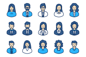 Aufkleber - Avatar people silhouette blue line art icon collection isolated on white background