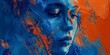 © tynza - Abstract background with a girl's face and artistic brush strokes, blue and orange tones, textured surface.