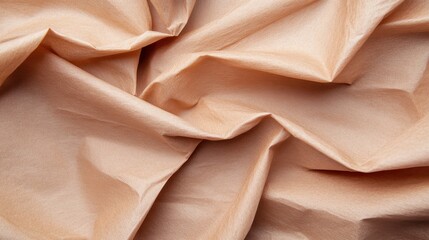 A detailed shot of light brown fabric exhibiting folds and texture variations, highlighting textile craftsmanship and the nuanced beauty of material design.