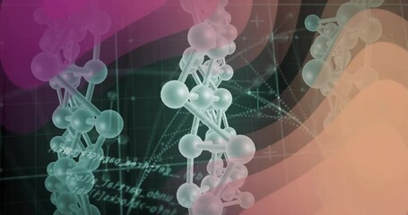 Poster - Animation of scientific data processing over dna strands on dark background