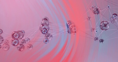 Poster - Animation of scientific data processing over dna strand on red background