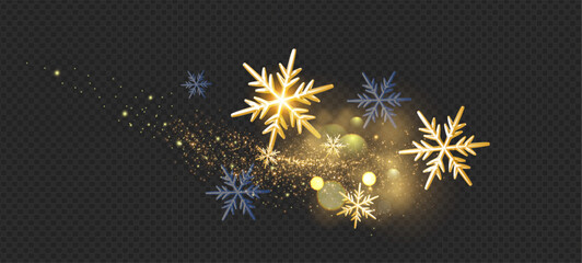 Wall Mural - christmas decoration with gold snowflakes and bokeh light effect. holiday design. new year transpare