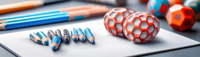 Art study tools, sketchpads and drawing pencils, 3D illustration