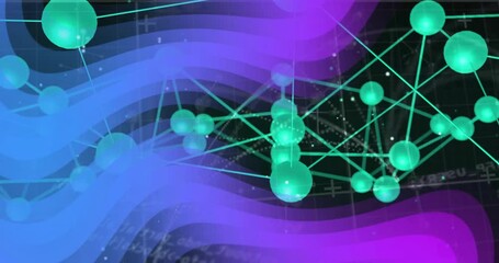 Poster - Animation of scientific data processing over dna strand on dark background