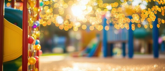 Wall Mural - Playful children's museum bokeh lights on sunshine yellow background