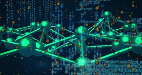 Poster - Animation of scientific data processing over dna strand on dark background