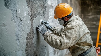 dedicated waterproofer meticulously applying sealant to a basement wall, ensuring protection against