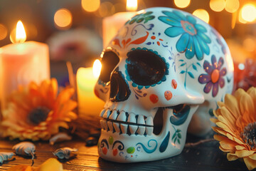 Beautiful greeting card with bright holiday composition for happy to joy celebrate dia de muertos